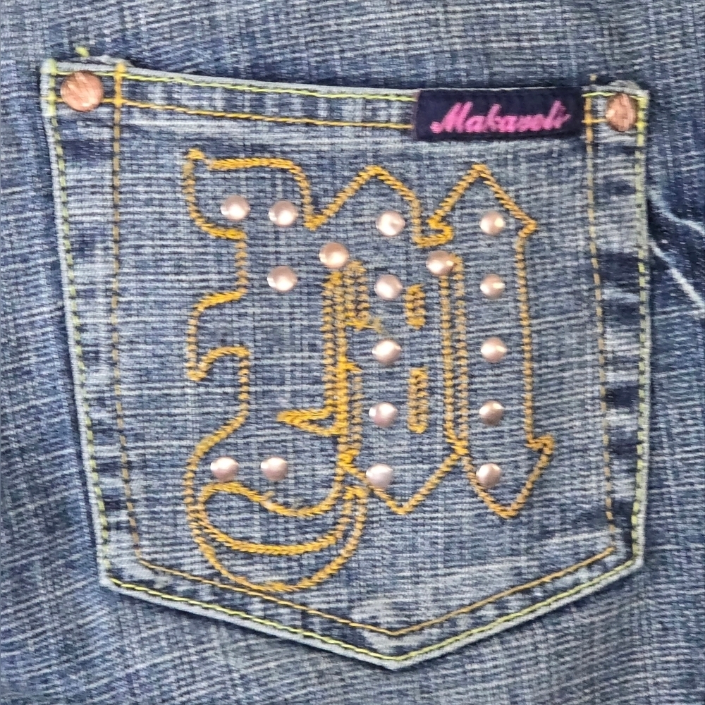 VINTAGE Y2K MAKAVELI TUPAC EMBROIDERED FLARE JEANS. - Picture 7 of 9